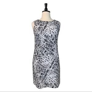 Worthington Women's Dress Sleeveless High Neck White Gray Print Sheath Large